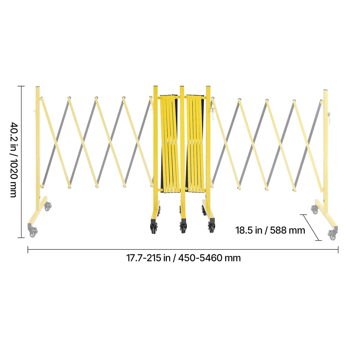 Double Expandable Barricades, 18FT Industrial Safety Barriers, Flexible Mobile Barricade with Locking Casters, Portable Folding Security Gate Metal Traffic Fence for Driveway Warehouse Elevator