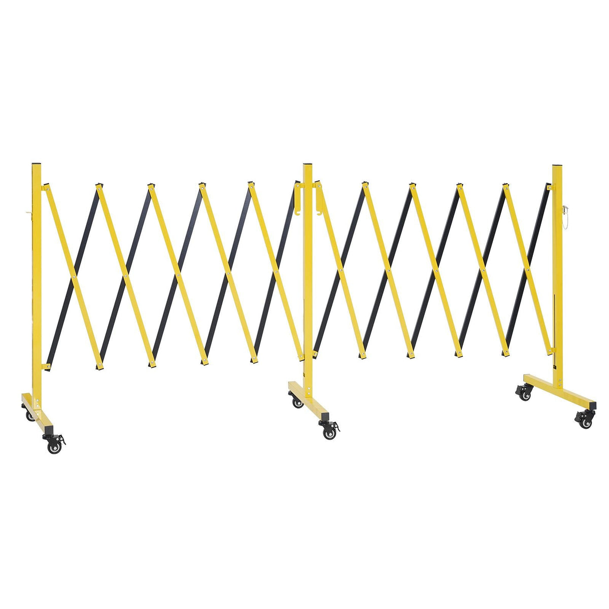 Double Expandable Barricades, 18FT Industrial Safety Barriers, Flexible Mobile Barricade with Locking Casters, Portable Folding Security Gate Metal Traffic Fence for Driveway Warehouse Elevator