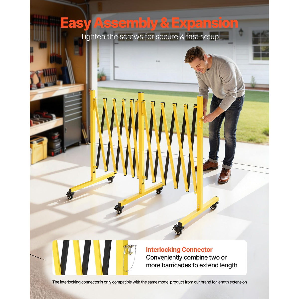 Double Expandable Barricades, 18FT Industrial Safety Barriers, Flexible Mobile Barricade with Locking Casters, Portable Folding Security Gate Metal Traffic Fence for Driveway Warehouse Elevator