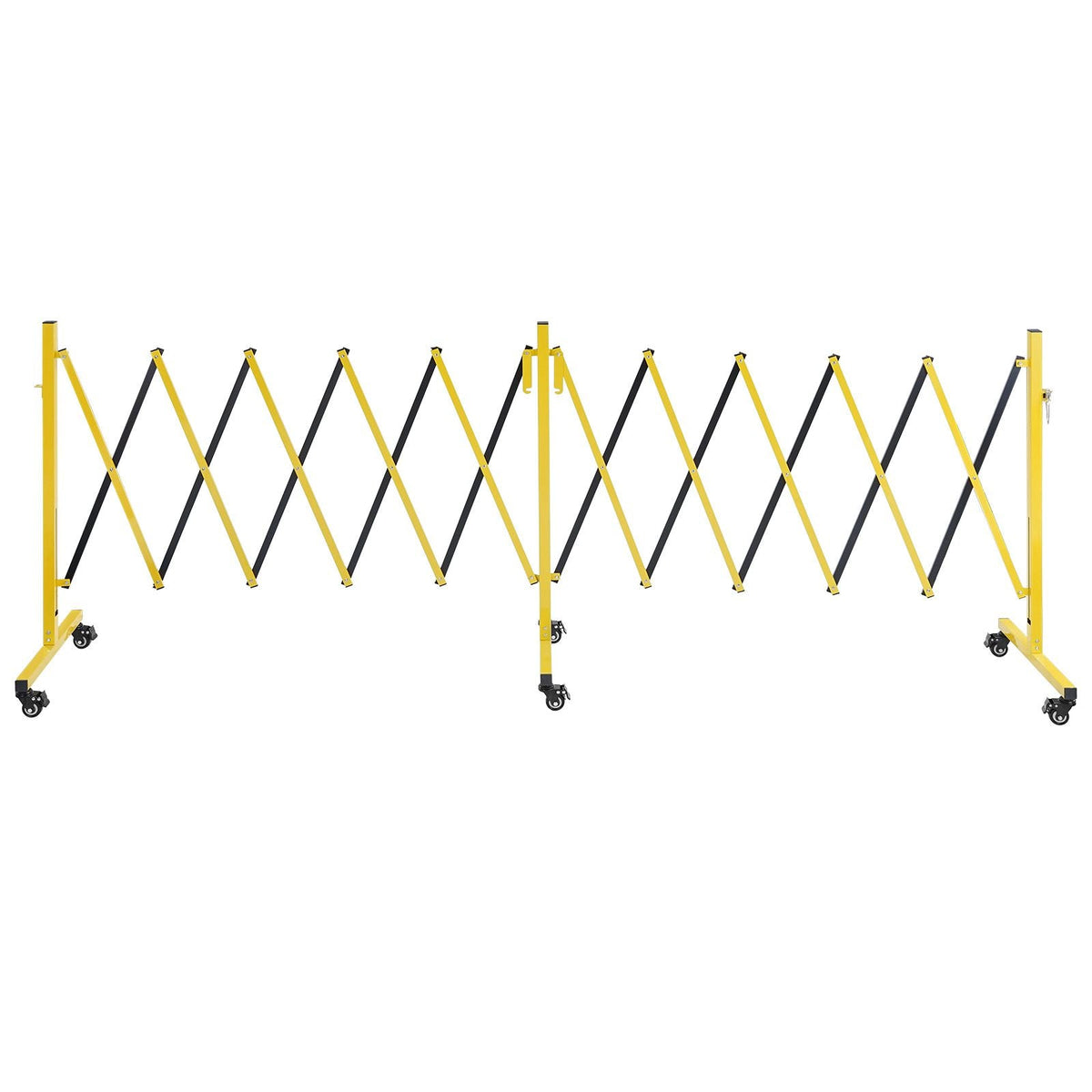 Double Expandable Barricades, 18FT Industrial Safety Barriers, Flexible Mobile Barricade with Locking Casters, Portable Folding Security Gate Metal Traffic Fence for Driveway Warehouse Elevator