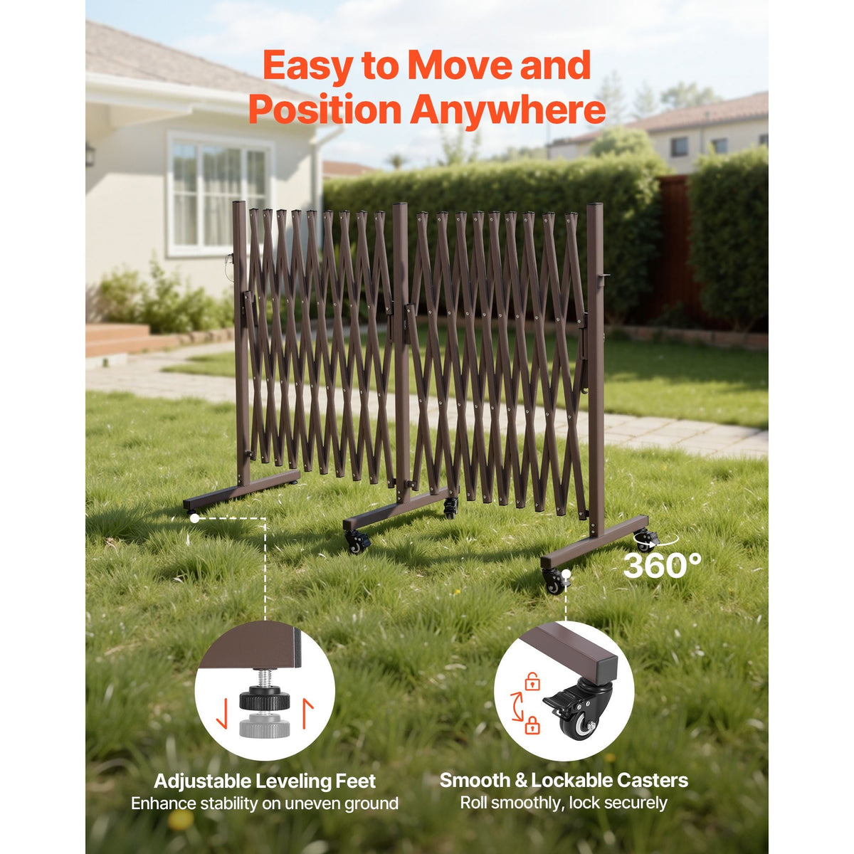 Double Expandable Barricades, 20FT Expandable Safety Barrier, Flexible Mobile Barricade with Locking Casters, Portable Folding Security Gate Metal Traffic Fence for Patio Garden Stairway