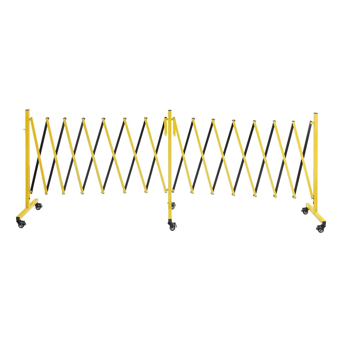 Double Expandable Barricades, 25FT Industrial Safety Barriers, Flexible Mobile Barricade with Locking Casters, Portable Folding Security Gate Metal Traffic Fence for Driveway Warehouse Elevator