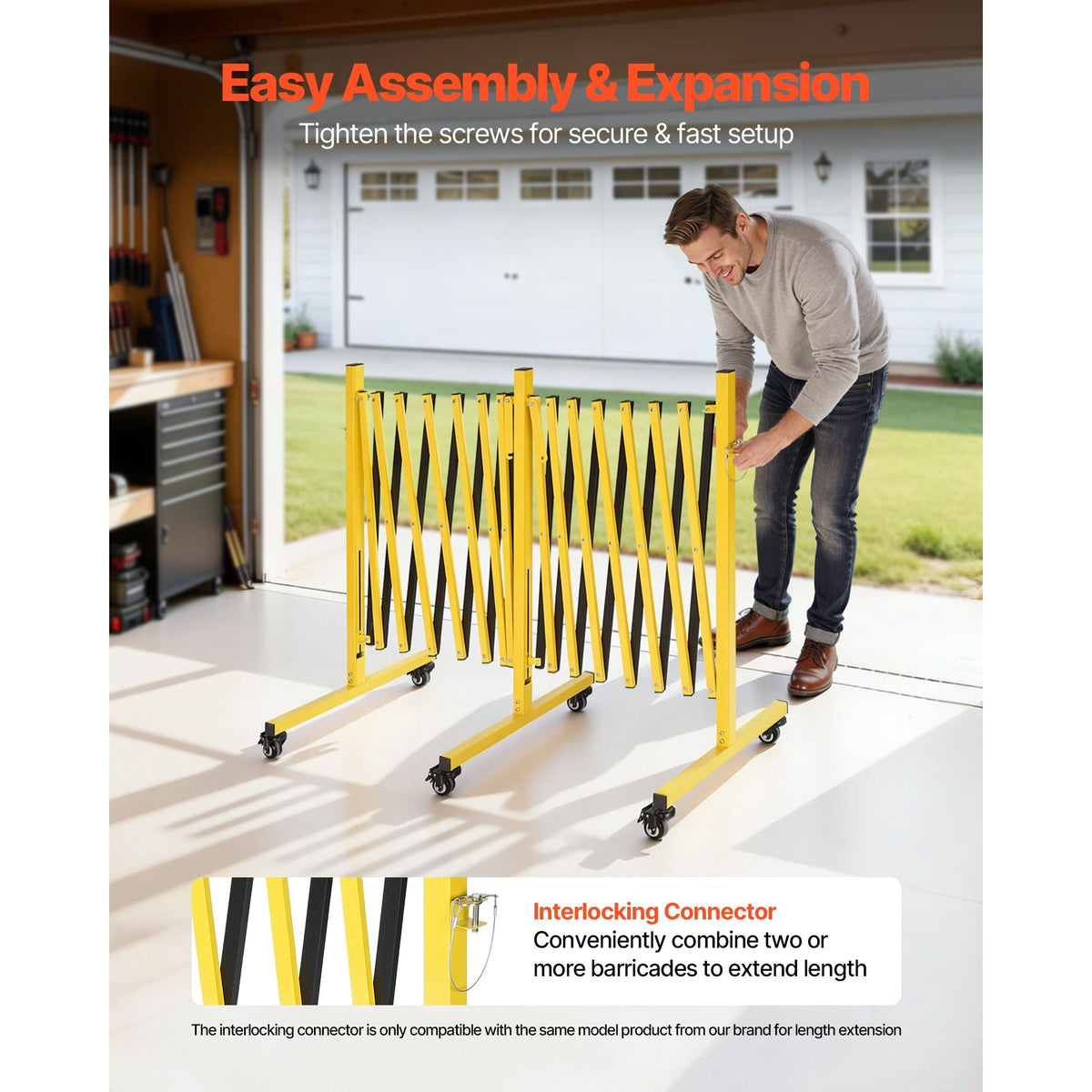 Double Expandable Barricades, 25FT Industrial Safety Barriers, Flexible Mobile Barricade with Locking Casters, Portable Folding Security Gate Metal Traffic Fence for Driveway Warehouse Elevator