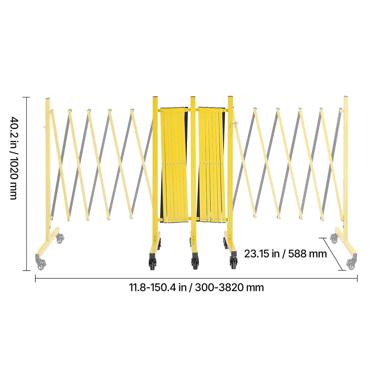 Double Expandable Barricades, 25FT Industrial Safety Barriers, Flexible Mobile Barricade with Locking Casters, Portable Folding Security Gate Metal Traffic Fence for Driveway Warehouse Elevator