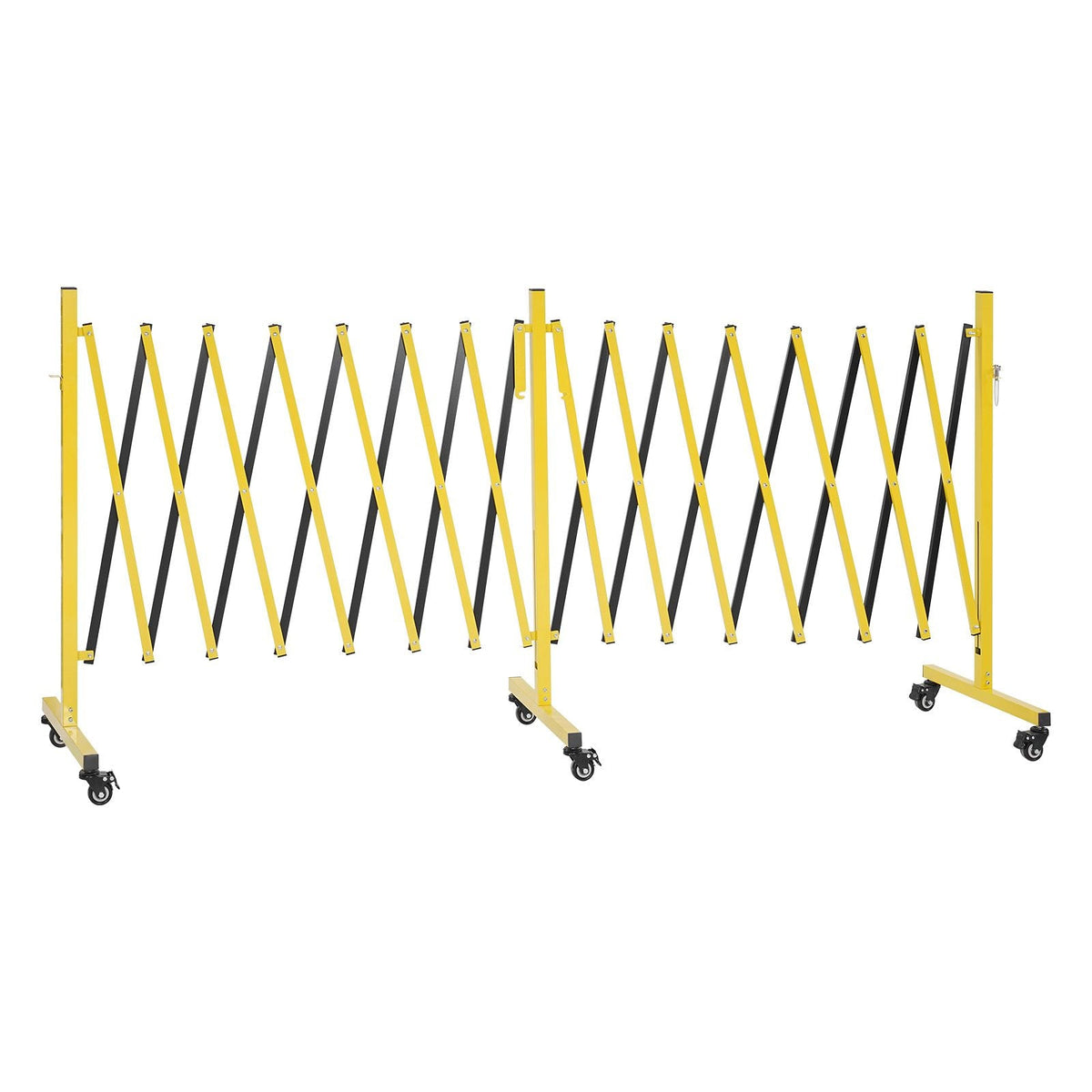 Double Expandable Barricades, 25FT Industrial Safety Barriers, Flexible Mobile Barricade with Locking Casters, Portable Folding Security Gate Metal Traffic Fence for Driveway Warehouse Elevator