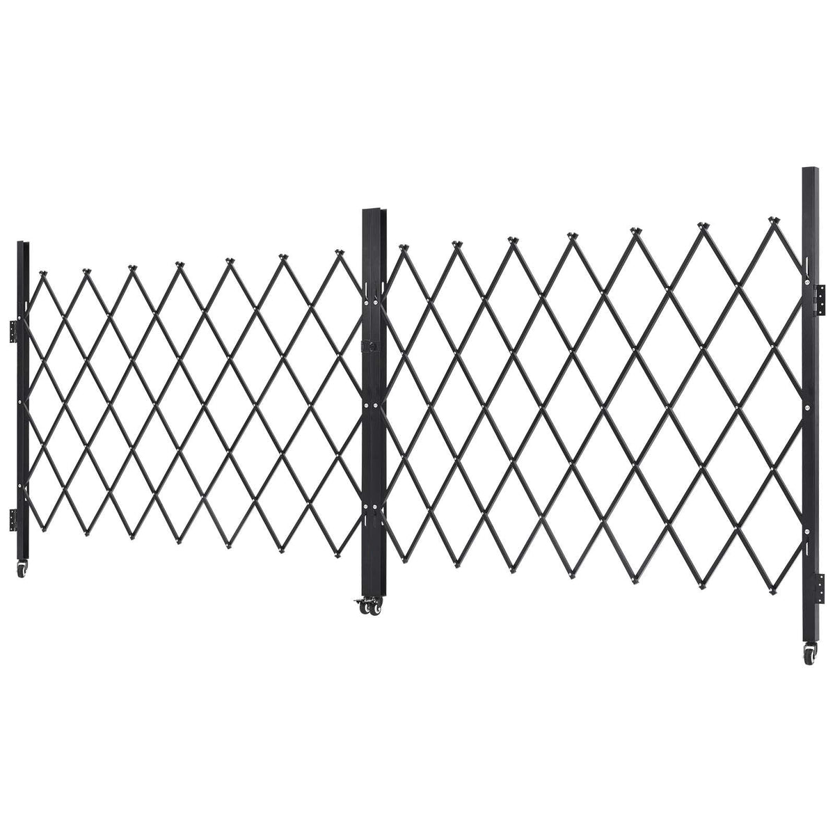 Double Folding Security Gate, Lockable Scissor Gate with 360° Swivel Casters, Outdoor Barricade Steel Retractable Gates, for Entry Security, Garage, Warehouse & Pool, 129.92 x 63.19 in (W x H)