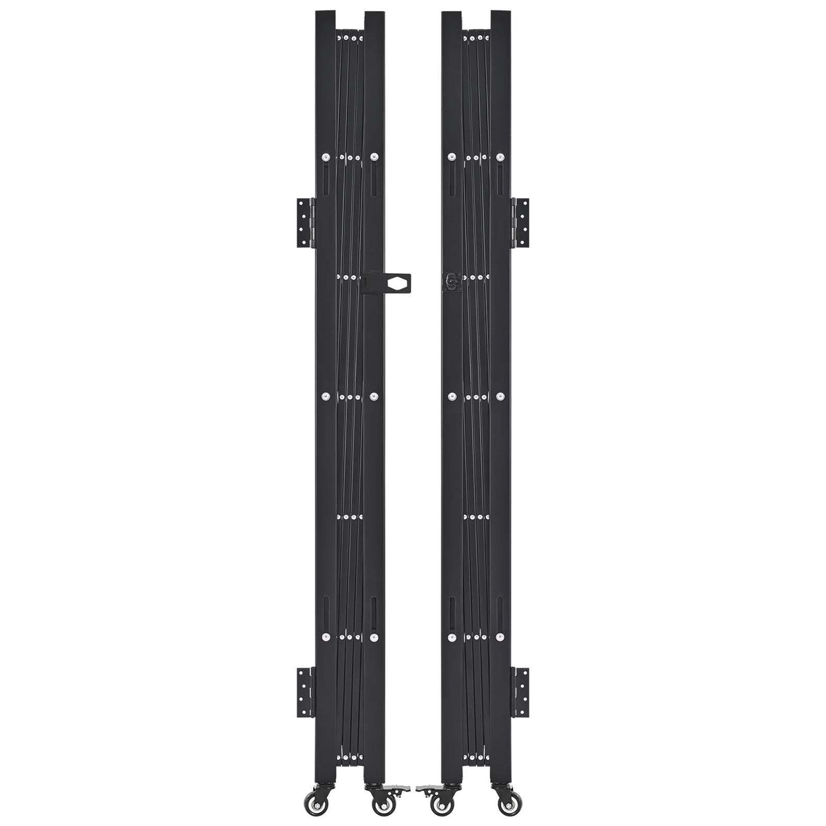 Double Folding Security Gate, Lockable Scissor Gate with 360° Swivel Casters, Outdoor Barricade Steel Retractable Gates, for Entry Security, Garage, Warehouse & Pool, 145.67 x 63.19 in (W x H)