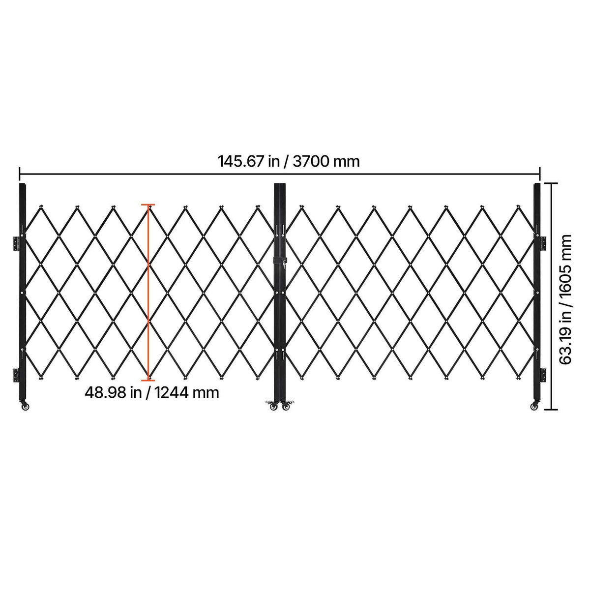 Double Folding Security Gate, Lockable Scissor Gate with 360° Swivel Casters, Outdoor Barricade Steel Retractable Gates, for Entry Security, Garage, Warehouse & Pool, 145.67 x 63.19 in (W x H)