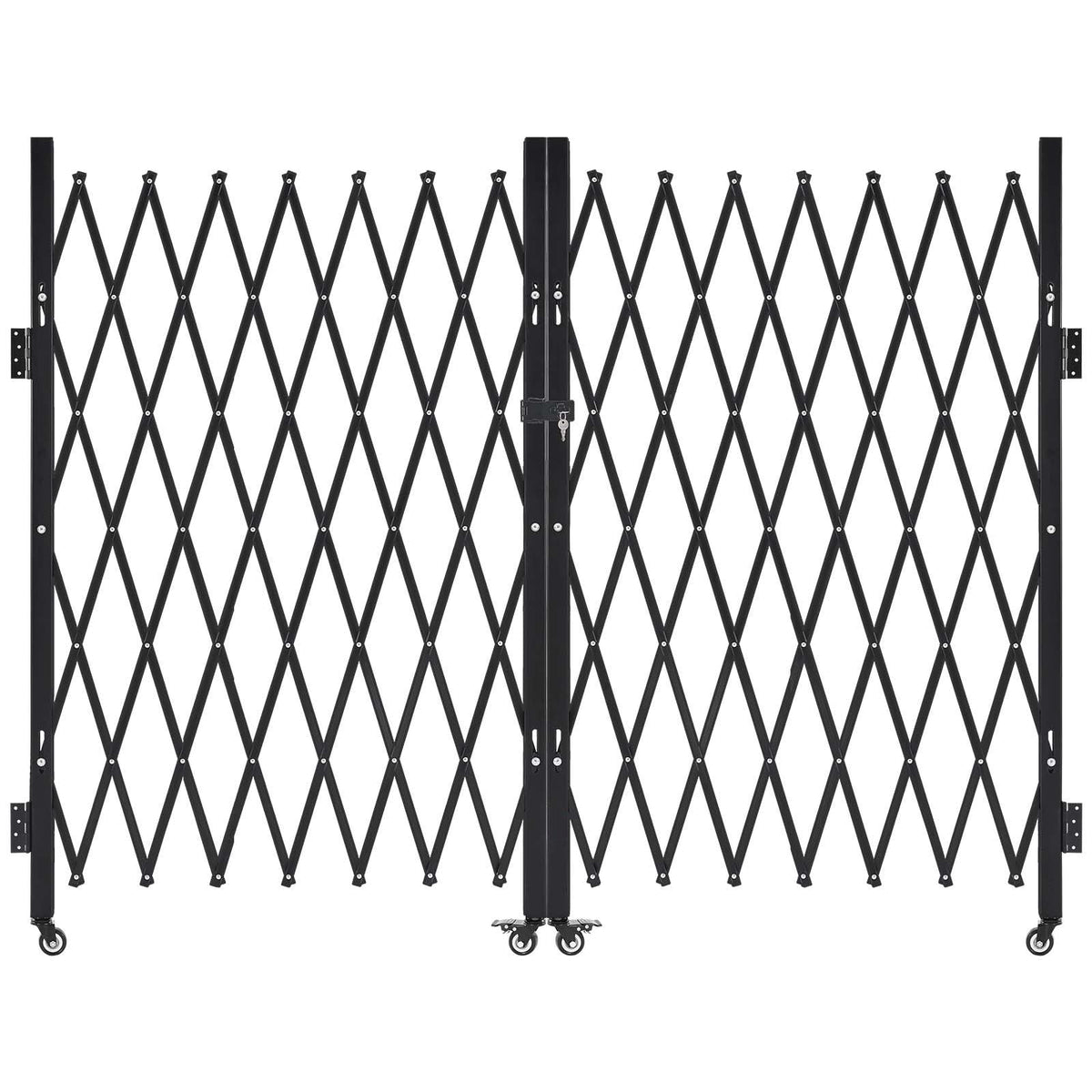 Double Folding Security Gate, Lockable Scissor Gate with 360° Swivel Casters, Outdoor Barricade Steel Retractable Gates, for Entry Security, Garage, Warehouse & Pool, 145.67 x 63.19 in (W x H)