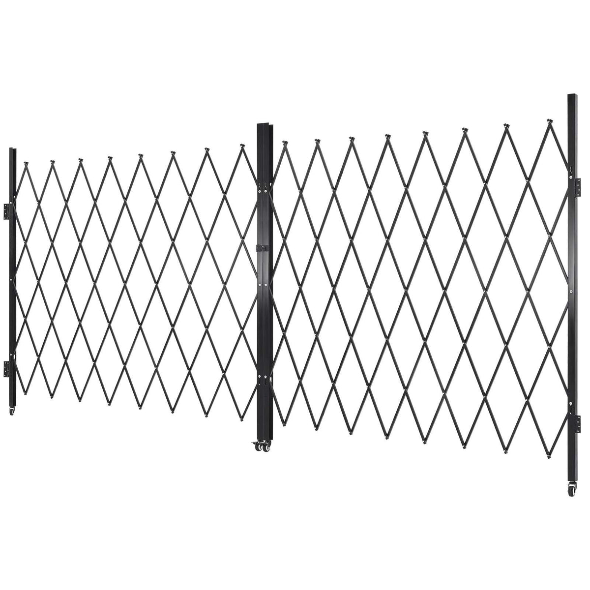 Double Folding Security Gate, Lockable Scissor Gate with 360° Swivel Casters, Outdoor Barricade Steel Retractable Gates, for Entry Security, Garage, Warehouse & Pool, 155.12 x 86.81 in (W x H)