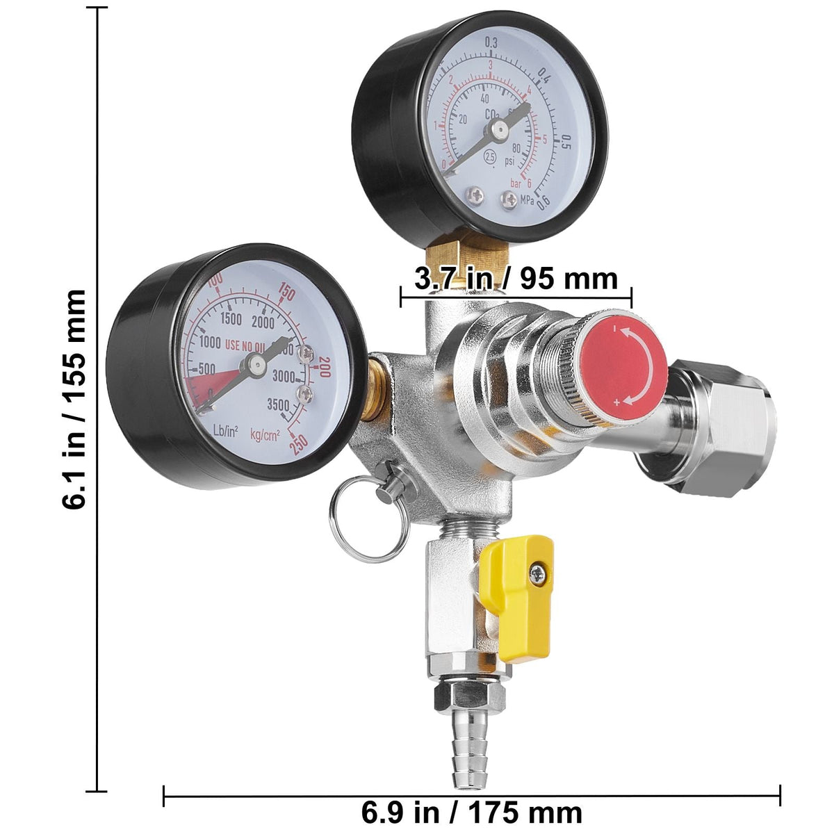 Double Gauge Regulator, CO2 Regulator Gauge with 0-60PSI, Heavy Duty CO2 Gauge Gas System, Draft Beer Regulator with Check Valve, Adjustable Pressure Regulator for Draft Beer Homebrew, CGA320