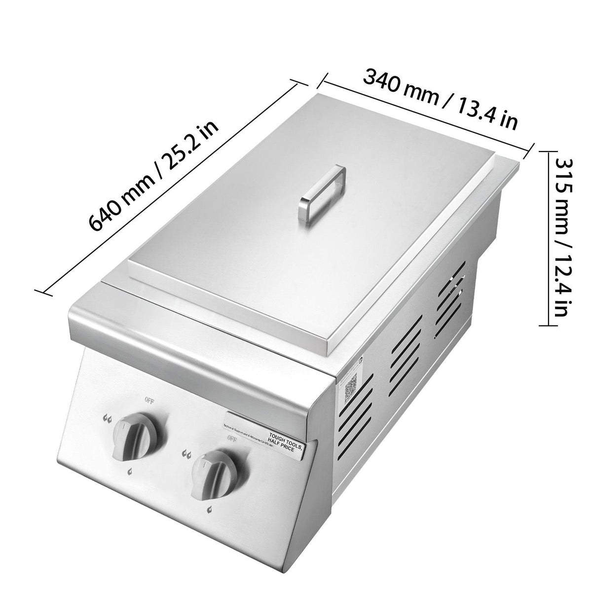 Double Grilling Side Burners, 2 x 15,000BTU Liquid Propane Side Burner for Outdoor Kitchen, Convertible to Natural Gas, 304 Stainless Steel Built-in Double Grill Burners for BBQ Grill Island