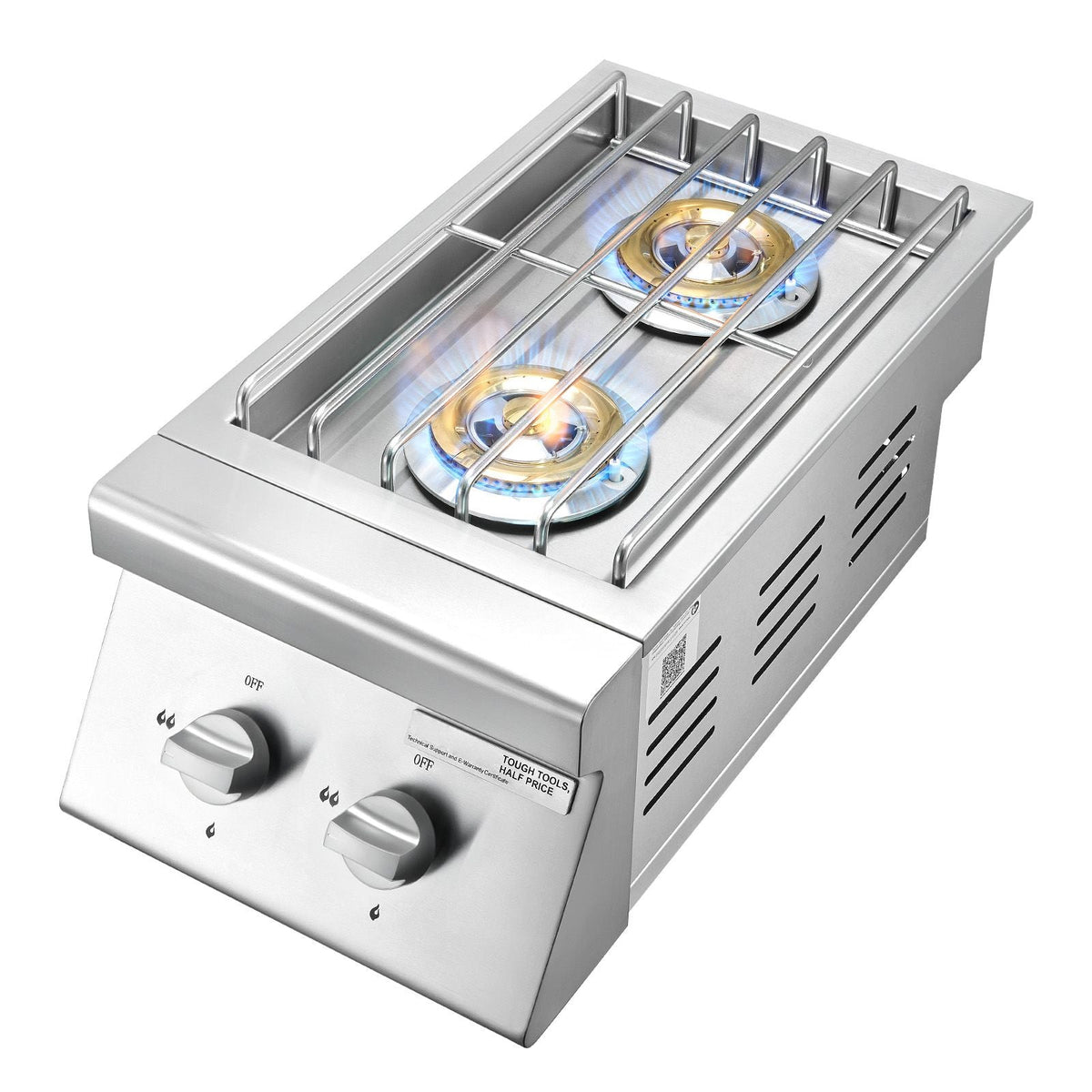 Double Grilling Side Burners, 2 x 15,000BTU Liquid Propane Side Burner for Outdoor Kitchen, Convertible to Natural Gas, 304 Stainless Steel Built-in Double Grill Burners for BBQ Grill Island