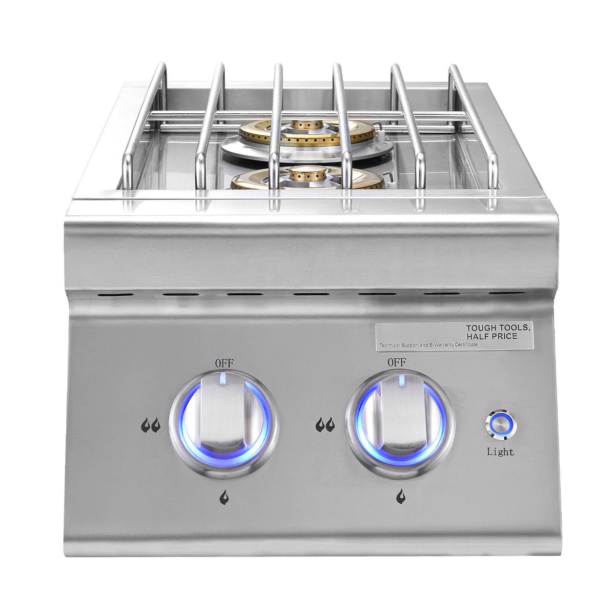 Double Grilling Side Burners, 2 x 17,000BTU Liquid Propane Side Burner for Outdoor Kitchen, Convertible to Natural Gas, 304 Stainless Steel Built-in Double Burners with LED for BBQ Grill Island
