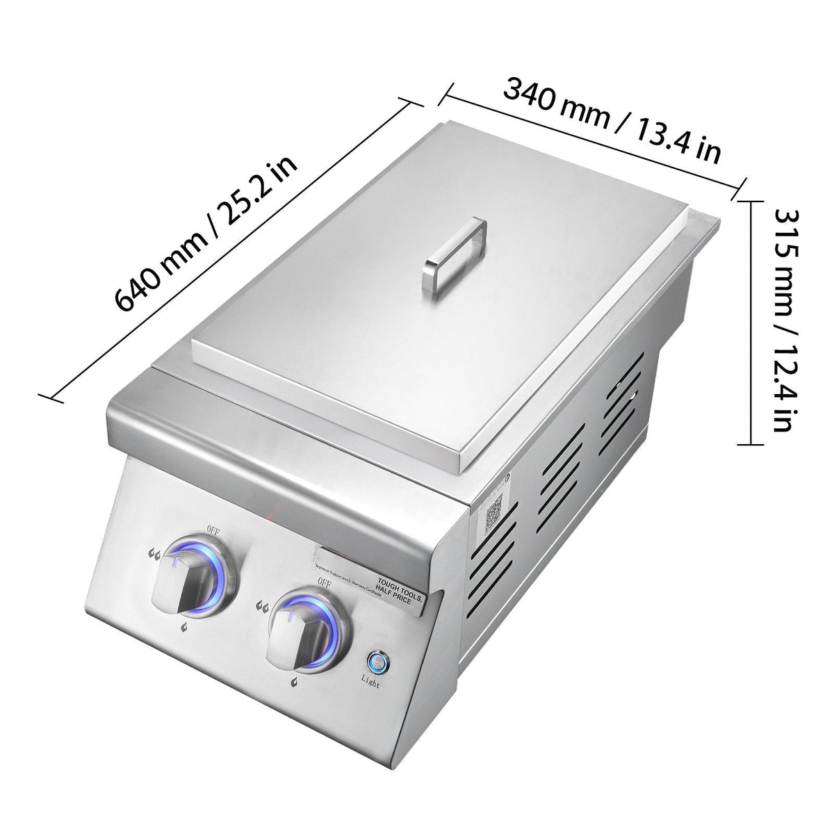 Double Grilling Side Burners, 2 x 17,000BTU Liquid Propane Side Burner for Outdoor Kitchen, Convertible to Natural Gas, 304 Stainless Steel Built-in Double Burners with LED for BBQ Grill Island