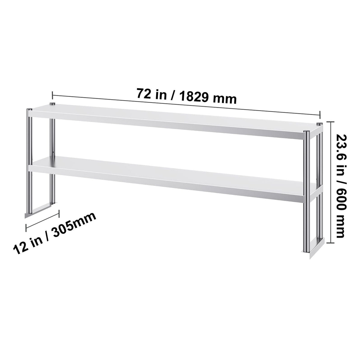 Double Overshelf, Double Tier Stainless Steel Overshelf, 12 x 72 Inch Double Deck Overshelf, Height Adjustable Overshelf Prep Work Table for Kitchen, Restaurant and Workshop