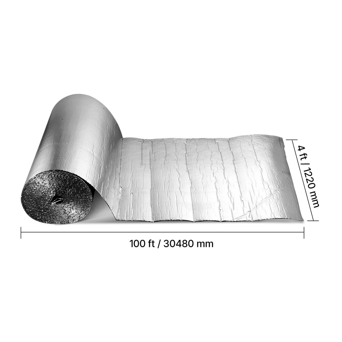 Double Reflective Insulation Roll, Double-Sided Aluminum Foil Radiant Barrier, 6mm 48 in x 100 ft, Dual-Layer Air Bubble Heat Reflective Shield, Thermal Insulation Roll for Garage Window Roofs