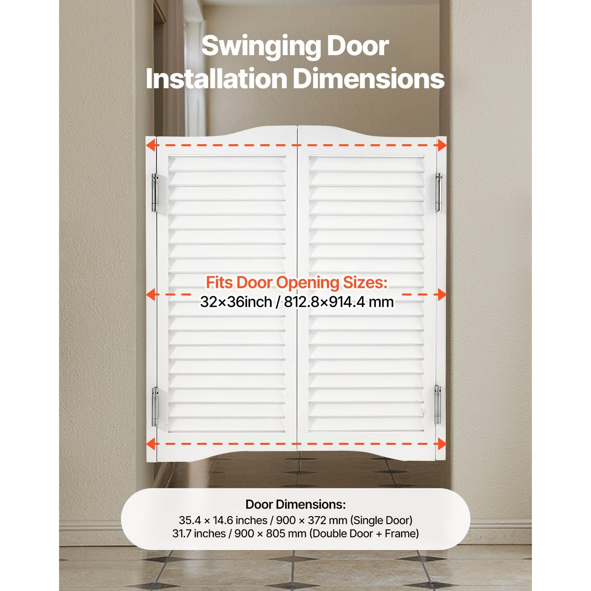 Double Saloon Doors, 32"W x 36" H Arched Top Interior Swinging Cafe Doors, Premium Pine Wood, with Hinges & Hardware Kit, Easy to Install, for Hallway Kitchen Bar Pub Entrance, White