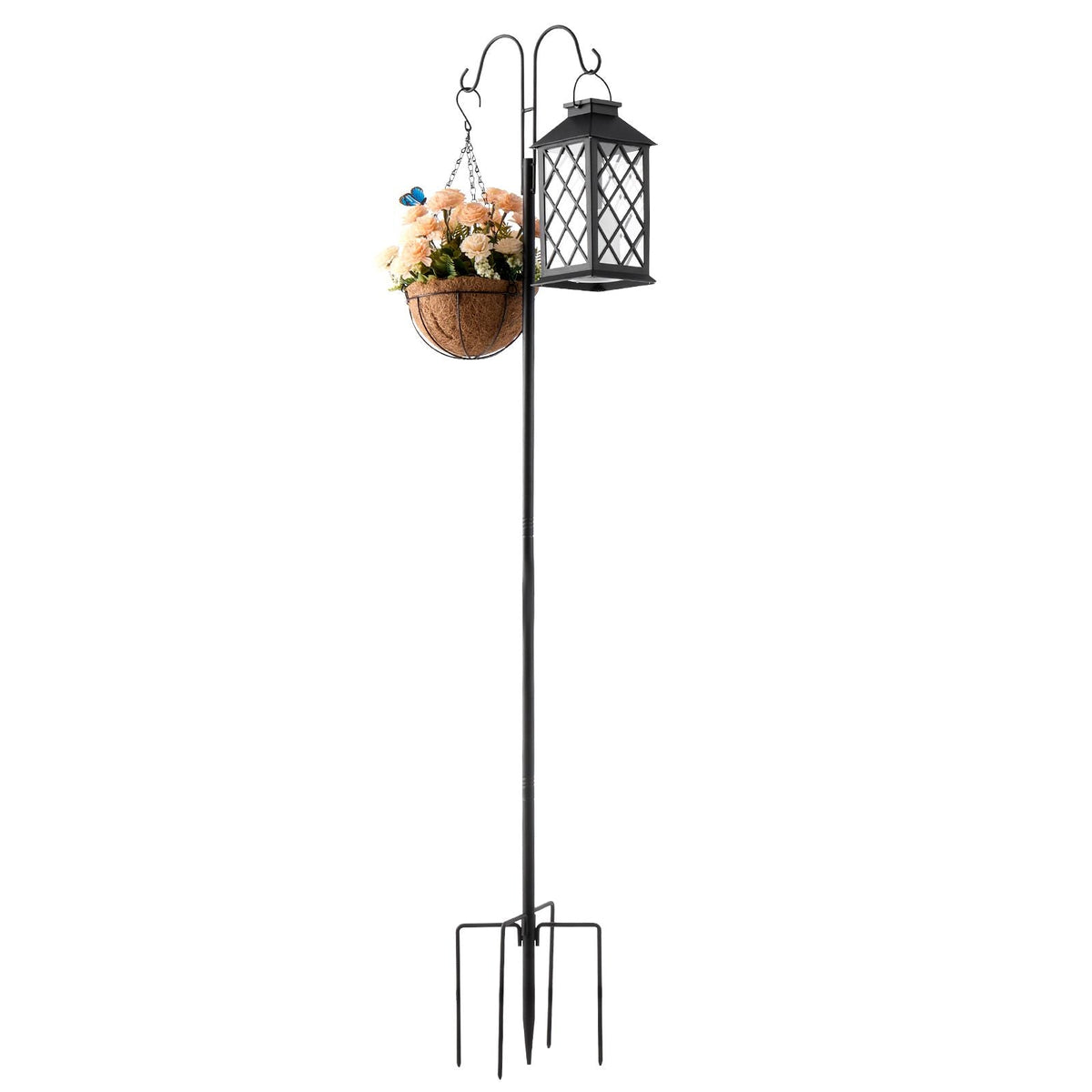 Double Shepherds Hooks for Outdoor, 8 Pack 60 Inch Heavy Duty Bird Feeder Pole, 3/4 Inch Thick Garden Hooks for Hanging Hummingbird Feeder, Plant Baskets, Solar Light Lanterns,Wind Chimes