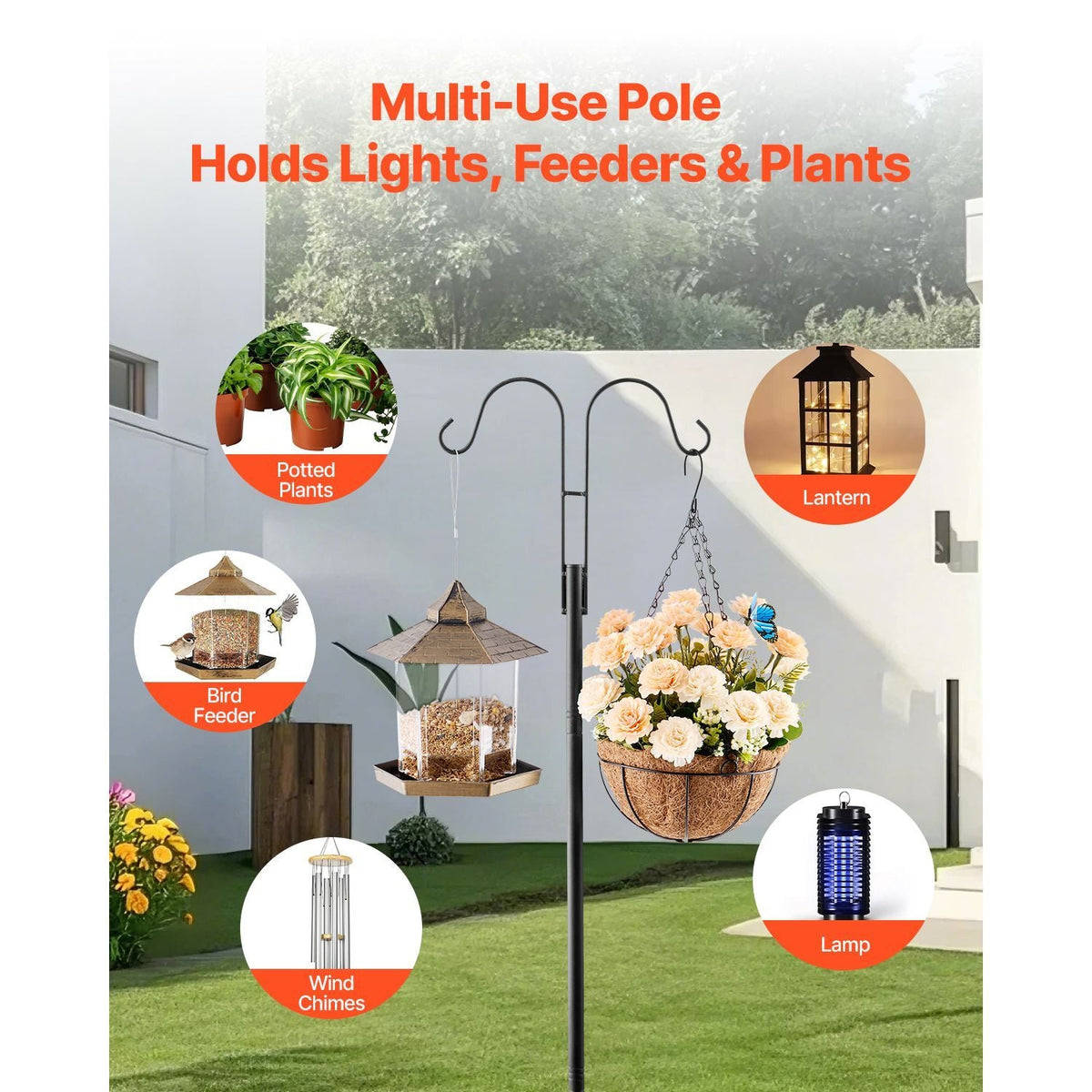 Double Shepherds Hooks for Outdoor, 8 Pack 60 Inch Heavy Duty Bird Feeder Pole, 3/4 Inch Thick Garden Hooks for Hanging Hummingbird Feeder, Plant Baskets, Solar Light Lanterns,Wind Chimes