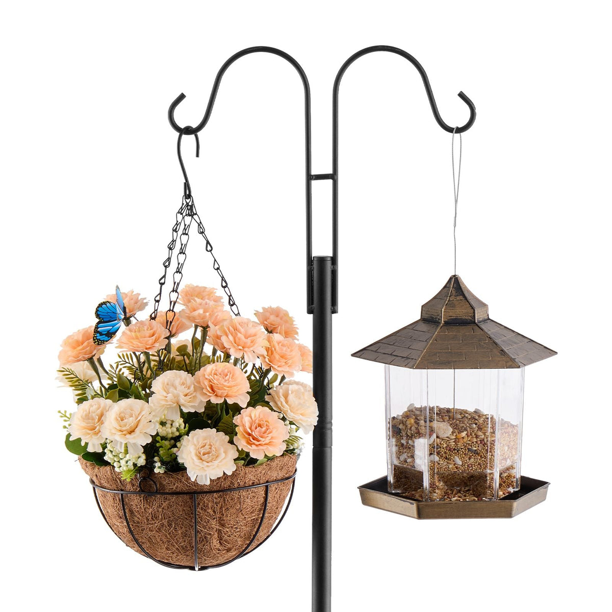 Double Shepherds Hooks for Outdoor, 8 Pack 60 Inch Heavy Duty Bird Feeder Pole, 3/4 Inch Thick Garden Hooks for Hanging Hummingbird Feeder, Plant Baskets, Solar Light Lanterns,Wind Chimes