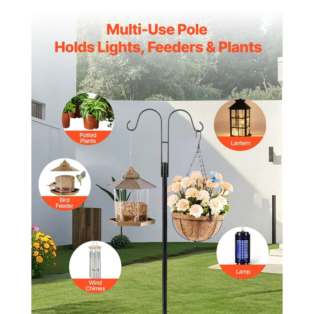 Double Shepherds Hooks for Outdoor, 8 Pack 76 Inch Heavy Duty Bird Feeder Pole, 3/4 Inch Thick Garden Hooks for Hanging Hummingbird Feeder, Plant Baskets, Solar Light Lanterns,Wind Chimes