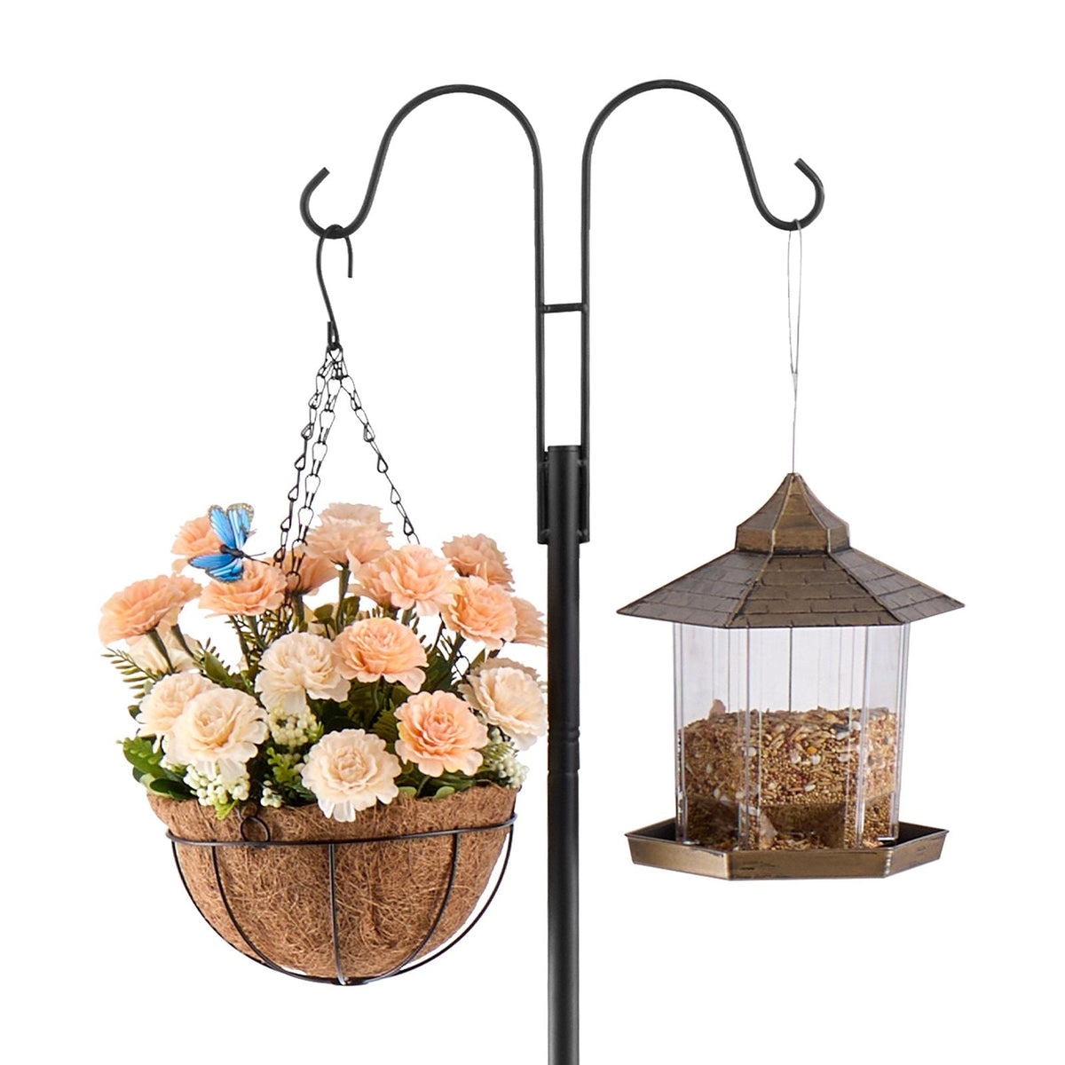 Double Shepherds Hooks for Outdoor, 8 Pack 76 Inch Heavy Duty Bird Feeder Pole, 3/4 Inch Thick Garden Hooks for Hanging Hummingbird Feeder, Plant Baskets, Solar Light Lanterns,Wind Chimes