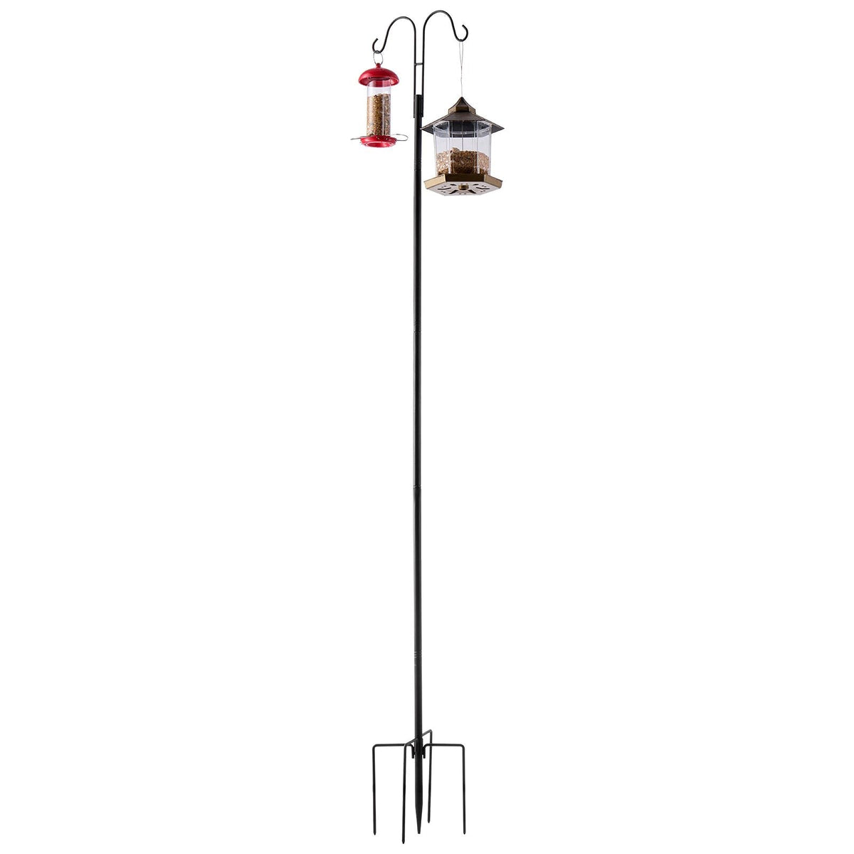 Double Shepherds Hooks for Outdoor, 8 Pack 76 Inch Heavy Duty Bird Feeder Pole, 3/4 Inch Thick Garden Hooks for Hanging Hummingbird Feeder, Plant Baskets, Solar Light Lanterns,Wind Chimes