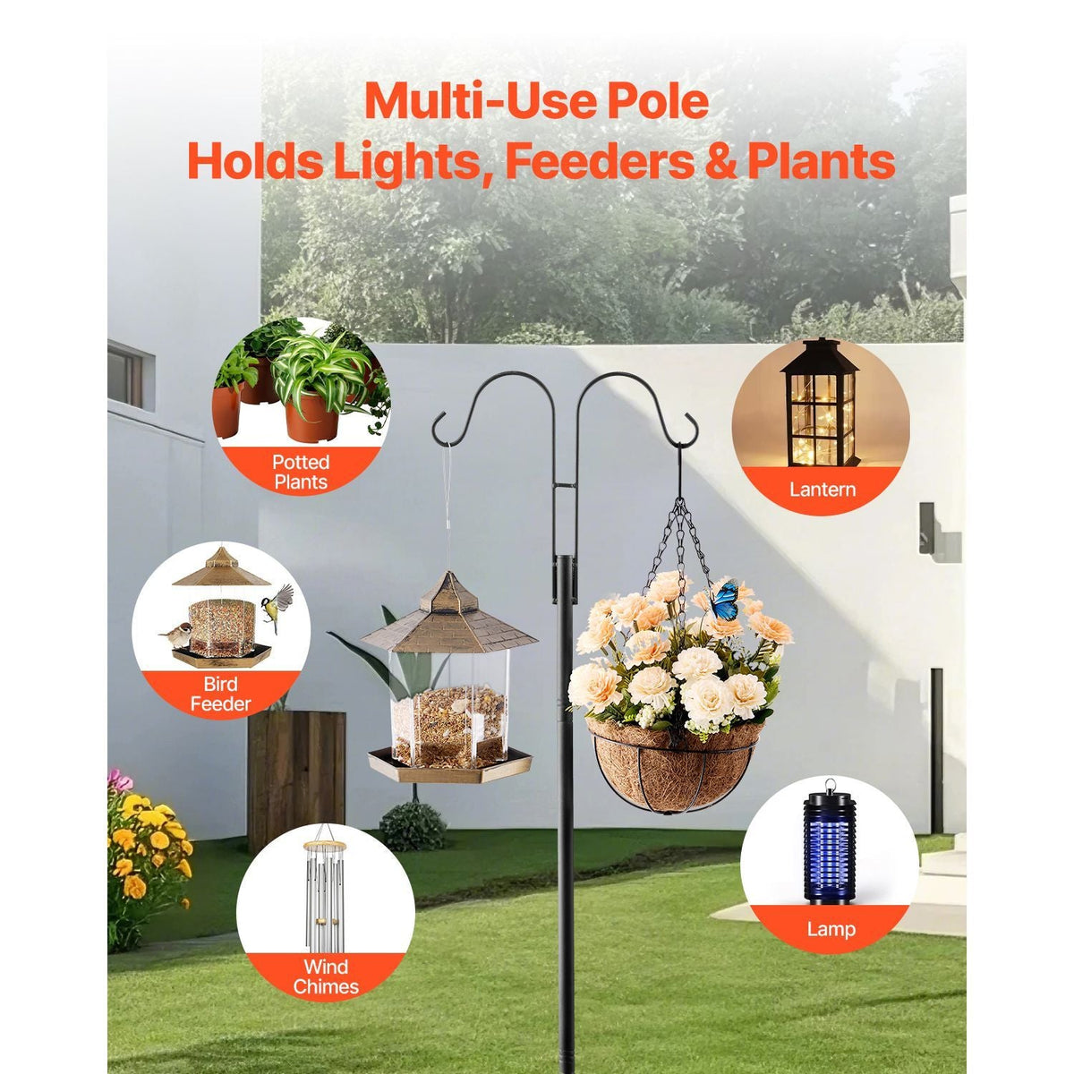 Double Shepherds Hooks for Outdoor, 8 Pack 92 Inch Heavy Duty Bird Feeder Pole, 3/4 Inch Thick Garden Hooks for Hanging Hummingbird Feeder, Plant Baskets, Solar Light Lanterns,Wind Chimes