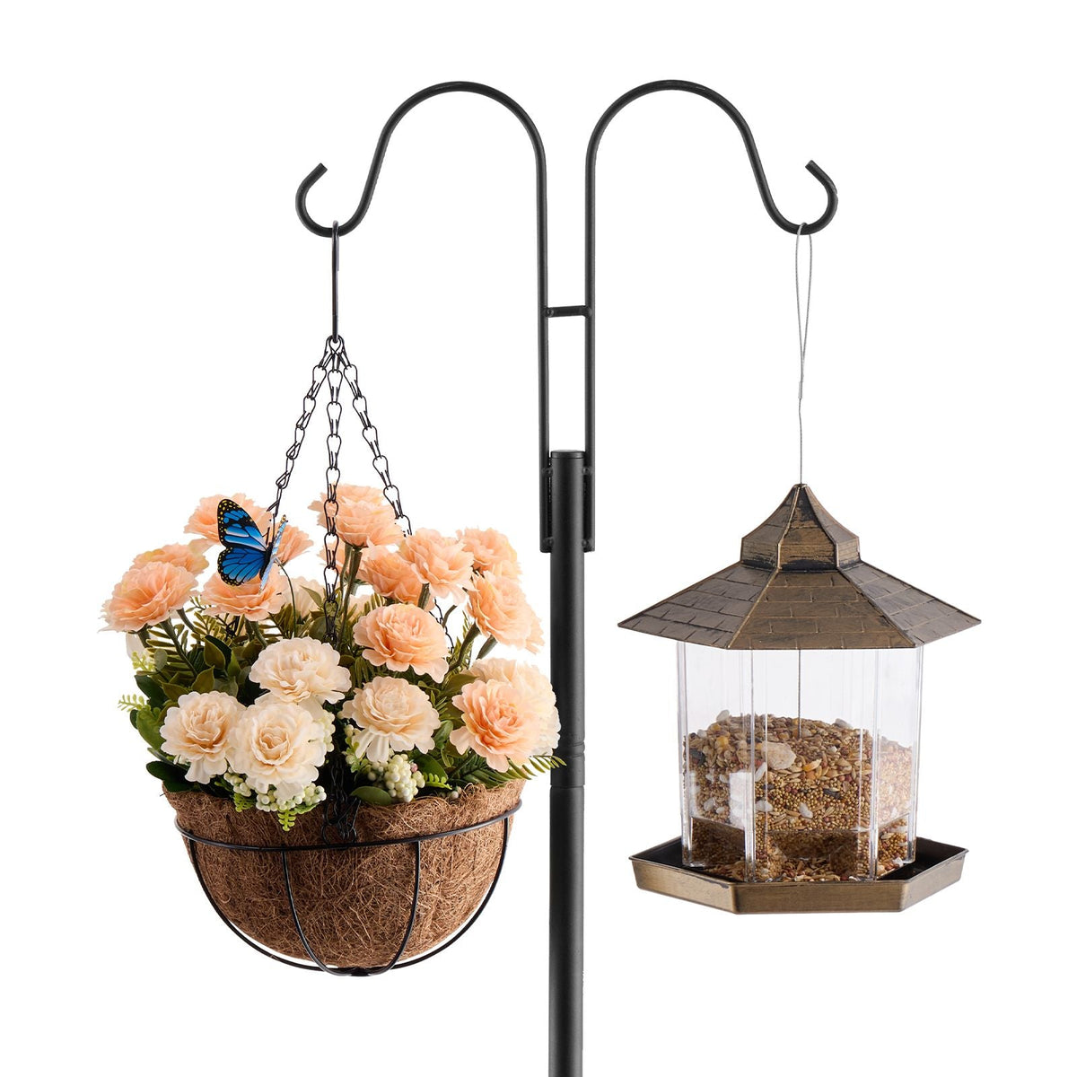 Double Shepherds Hooks for Outdoor, 8 Pack 92 Inch Heavy Duty Bird Feeder Pole, 3/4 Inch Thick Garden Hooks for Hanging Hummingbird Feeder, Plant Baskets, Solar Light Lanterns,Wind Chimes