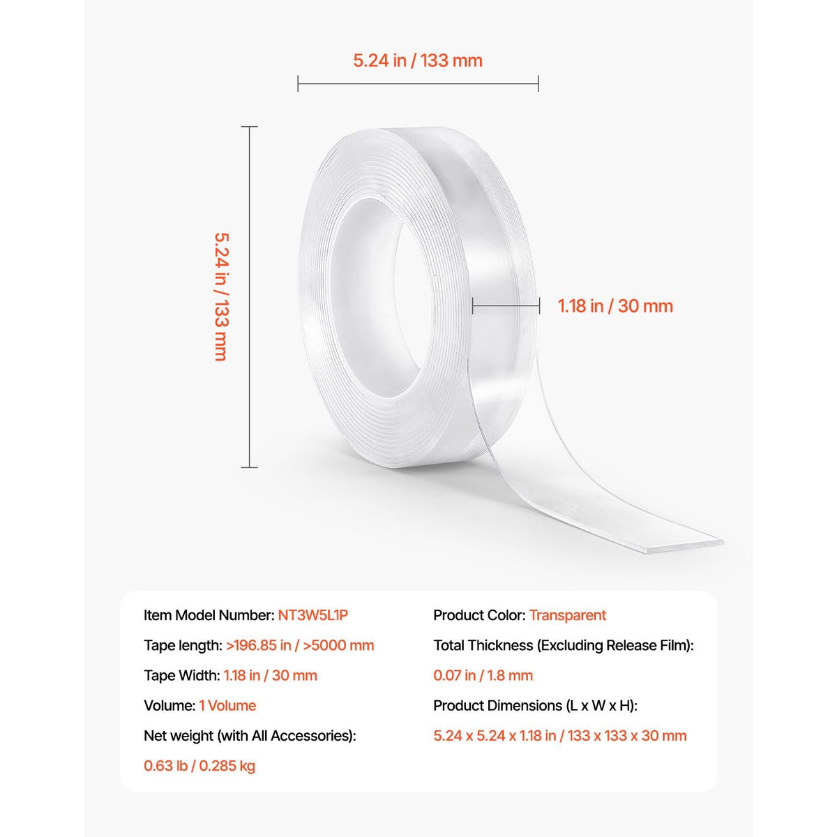 Double Sided Tape Heavy Duty, 16 ft Long Nano Mounting Tape, Strong Adhesive & Reusable, Clear Two Sided Wall Tape, Removable Poster Picture Hanging Strips for Home, Office, Car, Outdoor Use