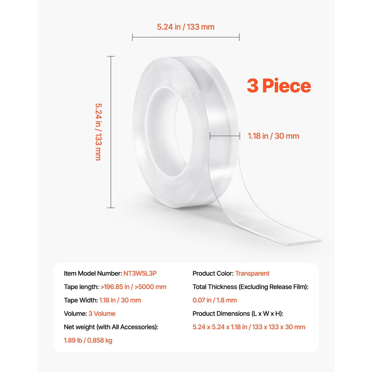 Double Sided Tape Heavy Duty, 16 ft Nano Mounting Tape( 3 Pack), Strong Adhesive & Reusable, Clear Two Sided Wall Tape, Removable Poster Picture Hanging Strips for Home Office Car Outdoor Use