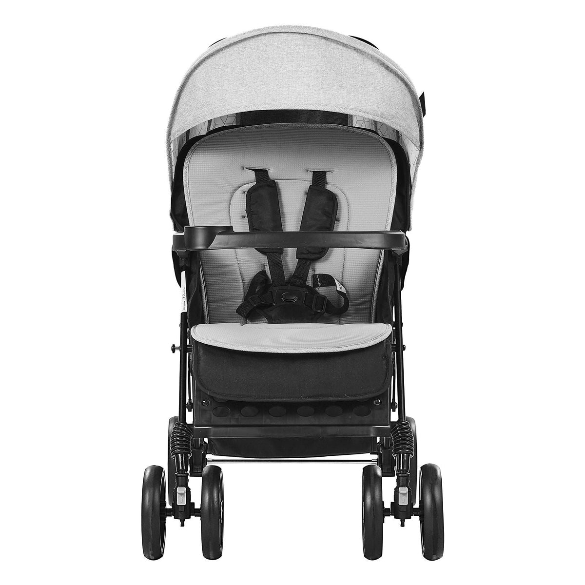 Double Stroller, Foldable Lightweight Twin Stroller with Tandem Seating, Adjustable Backrest/Footrest, Wrap-Around Safety Harness,Storage Basket & Tray,for Newborn & Toddler (Light Gray,Black)