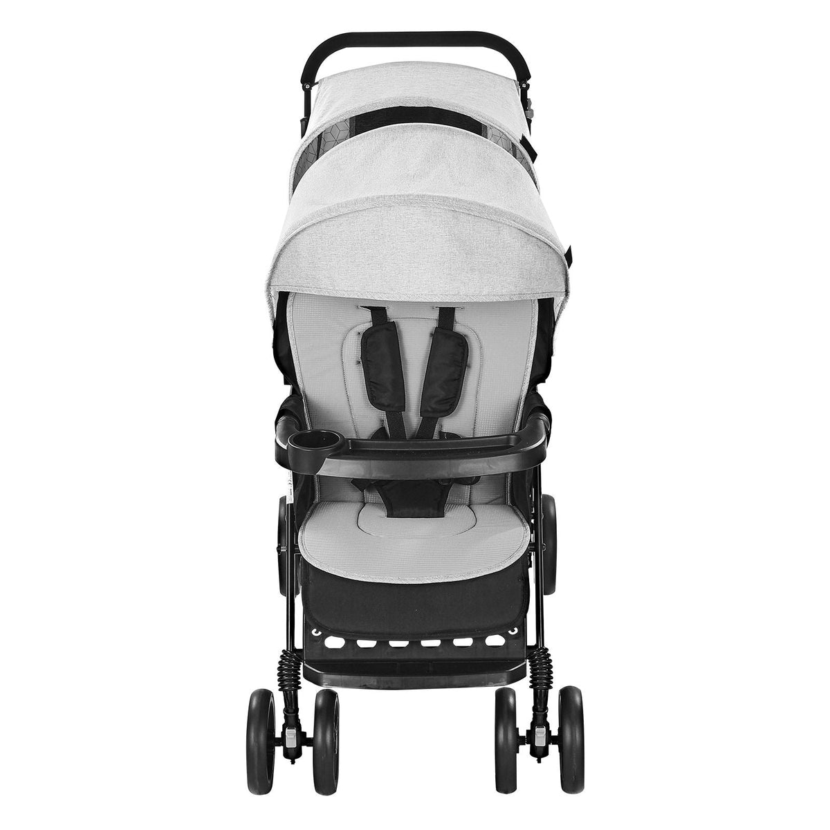 Double Stroller, Foldable Lightweight Twin Stroller with Tandem Seating, Adjustable Backrest/Footrest, Wrap-Around Safety Harness,Storage Basket & Tray,for Newborn & Toddler (Light Gray,Black)