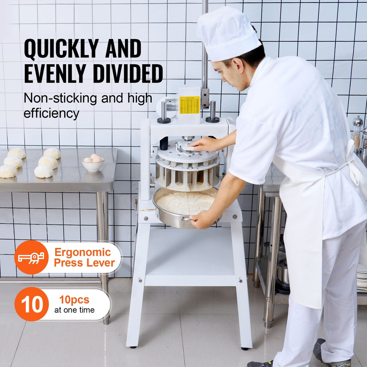 Dough Divider Rounder, 10PCS Manual Dough Equal Divider Machine, 4.23oz - 19.75oz Hand Press Dough Cutter with 304 Stainless Steel Tray and Blade, Bread Maker for Bakery, Restaurant, Commercial