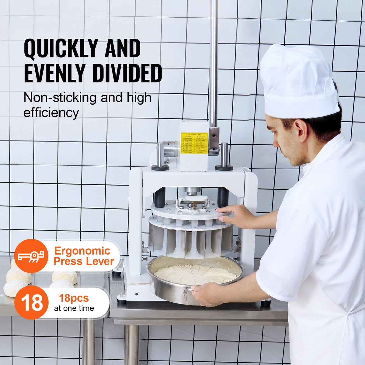 Dough Divider Rounder, 18PCS Manual Dough Equal Divider Machine, 2.11oz - 9.88oz Hand Press Dough Cutter with 304 Stainless Steel Tray and Blade, Bread Maker for Bakery, Restaurant, Commercial