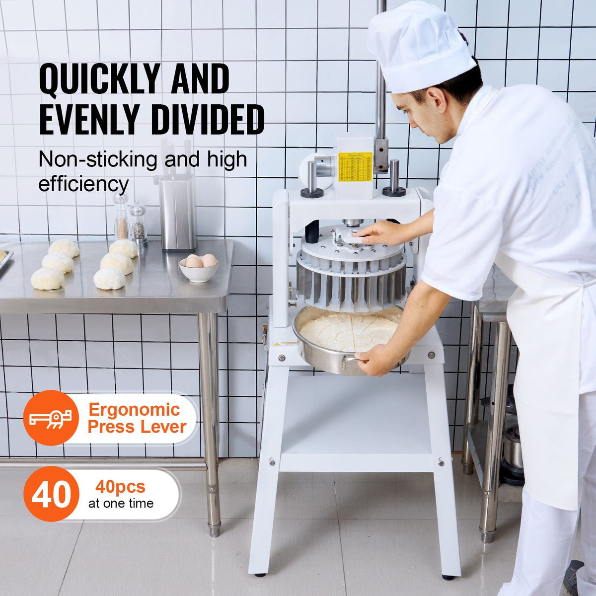 Dough Divider Rounder, 40PCS Manual Dough Equal Divider Machine, 1.06oz - 4.94oz Hand Press Dough Cutter with 304 Stainless Steel Tray and Blade, Bread Maker for Bakery, Restaurant, Commercial