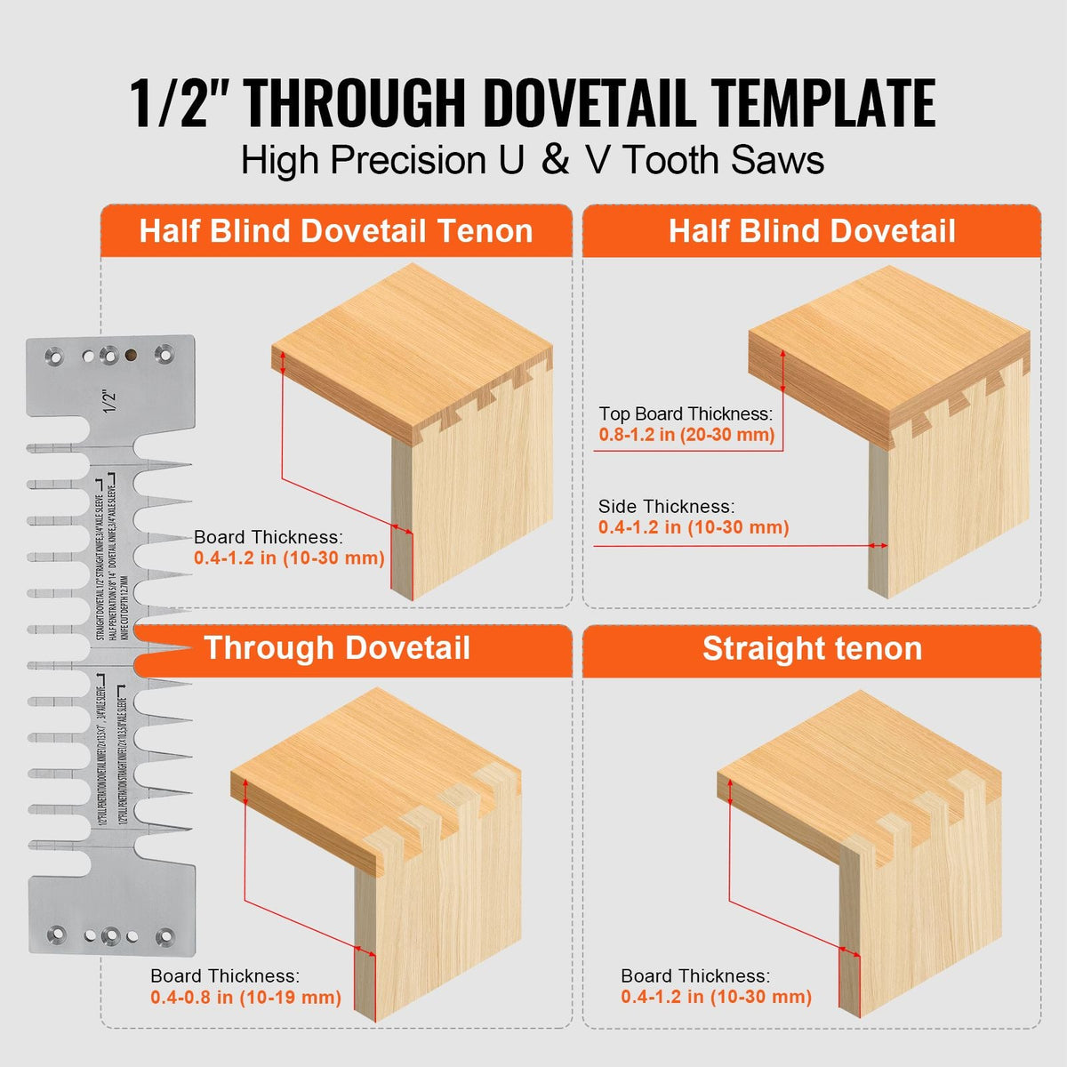 Dovetail Jig, 12 in Width, Dove Tailing Router Jigs with 4 Router Bits & 3 Templates, Precise Alignment Dove Tail Jig, Mortise and Tenon Woodworking Tools for Furniture & Wood Cabinet Making