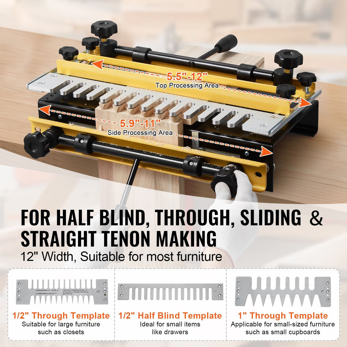 Dovetail Jig, 12 in Width, Dove Tailing Router Jigs with 4 Router Bits & 3 Templates, Precise Alignment Dove Tail Jig, Mortise and Tenon Woodworking Tools for Furniture & Wood Cabinet Making