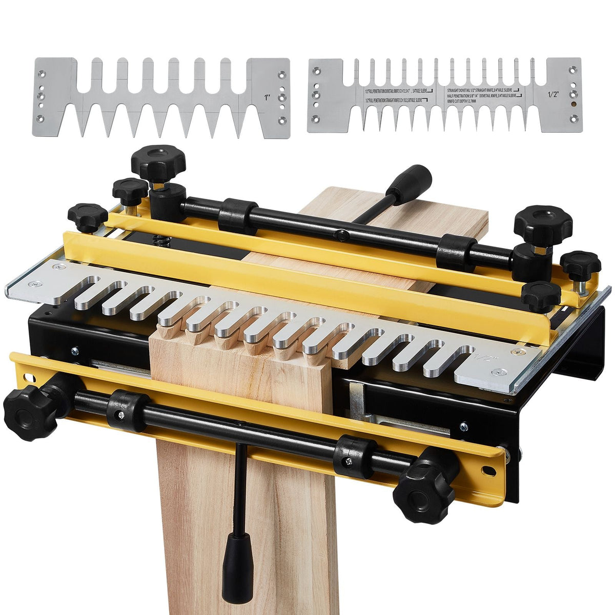 Dovetail Jig, 12 in Width, Dove Tailing Router Jigs with 4 Router Bits & 3 Templates, Precise Alignment Dove Tail Jig, Mortise and Tenon Woodworking Tools for Furniture & Wood Cabinet Making