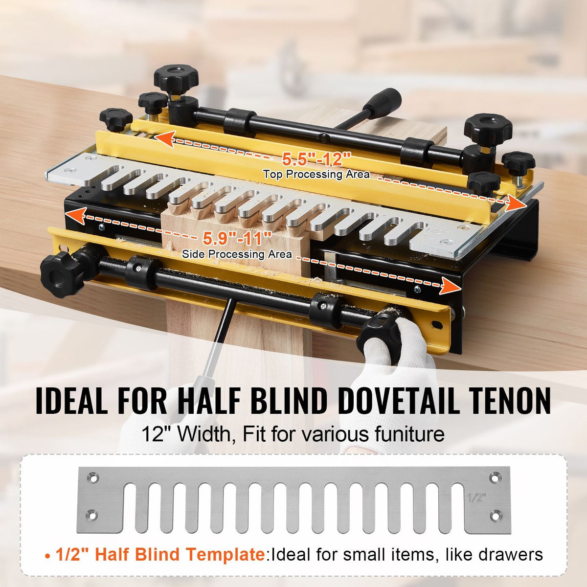 Dovetail Jig, 12 in Width, Dove Tailing Router Jigs with Router Bit & 1/2' Template, Precise Alignment Dove Tail Jig, Mortise and Tenon Jig Woodworking Tools for Furniture & Wood Cabinet Making