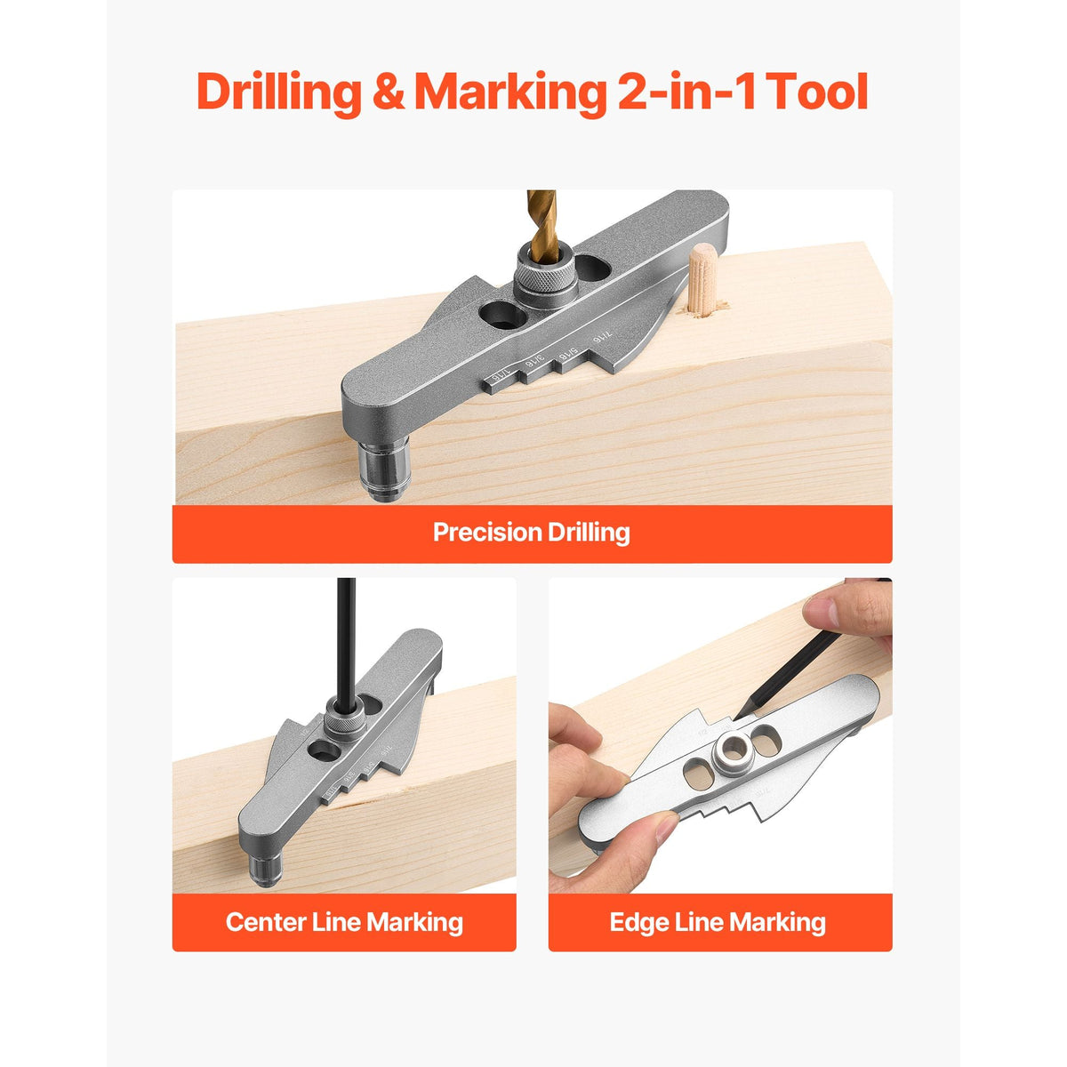 Doweling Jig Kit, Self Centering Dowel Drill Jig for Straight Holes, with Drill Bit Set 1/4", 5/16", 3/8" and Drill Bit Stop Collar Set, Aluminum Alloy Woodworking Tools for Drilling, Marking