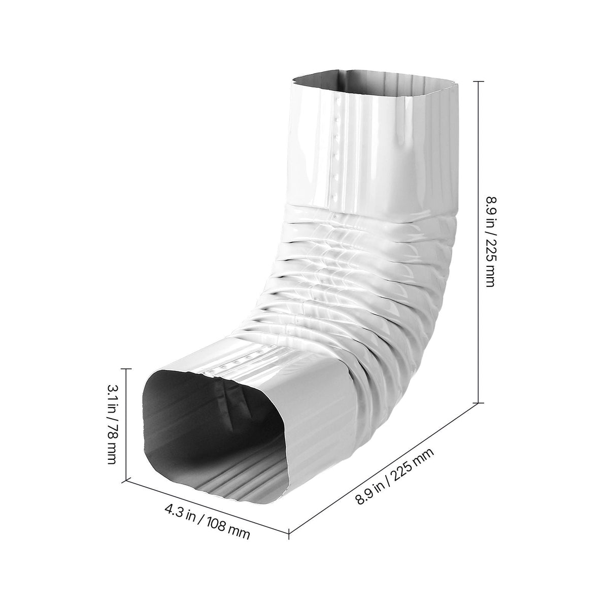 Downspout Gutter Elbow, fits 3x4 Inch Style A L-Shaped, Interface Size 3.1x4.3 in / 78x108 mm, Aluminum Alloy 90 Degree Gutter Elbow, for Residential, Commercial Building, Industrial Warehouse