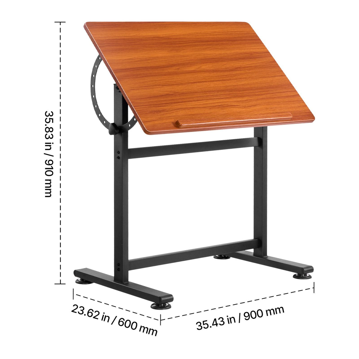 Drafting Table, Adjustable 0°–90° Tilt Drawing Desk, Portable Artist Table with Black H-Frame and Brown Desktop, Wooden Painting Desk Craft Workstation for Reading, Writing, Crafting, Meeting