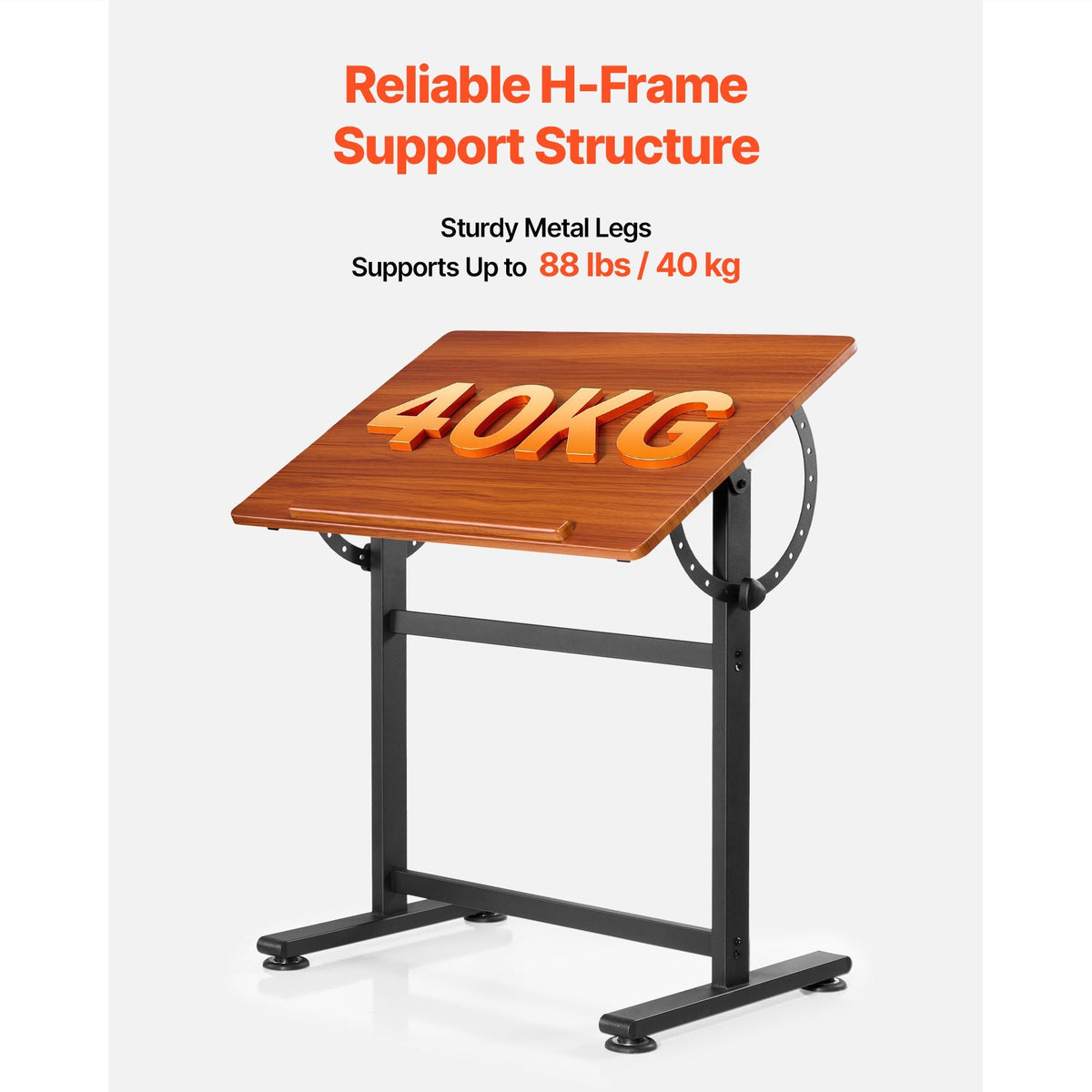 Drafting Table, Adjustable 0°–90° Tilt Drawing Desk, Portable Artist Table with Black H-Frame and Brown Desktop, Wooden Painting Desk Craft Workstation for Reading, Writing, Crafting, Meeting