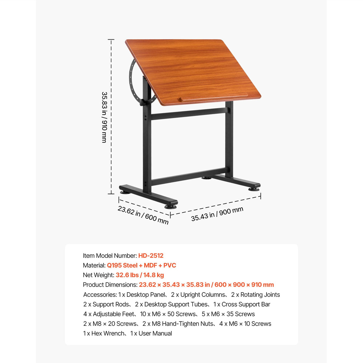 Drafting Table, Adjustable 0°–90° Tilt Drawing Desk, Portable Artist Table with Black H-Frame and Brown Desktop, Wooden Painting Desk Craft Workstation for Reading, Writing, Crafting, Meeting