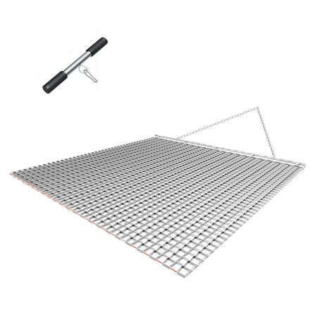 Drag Harrow, 4 x 4 ft, High-Efficiency Chain Harrow Rake, ATVs UTVs Tractors Attachments, Durable Galvanized Steel Mesh Drag Mat with Towing Chain, for Gravel Driveway Ruts Farm Field Leveling