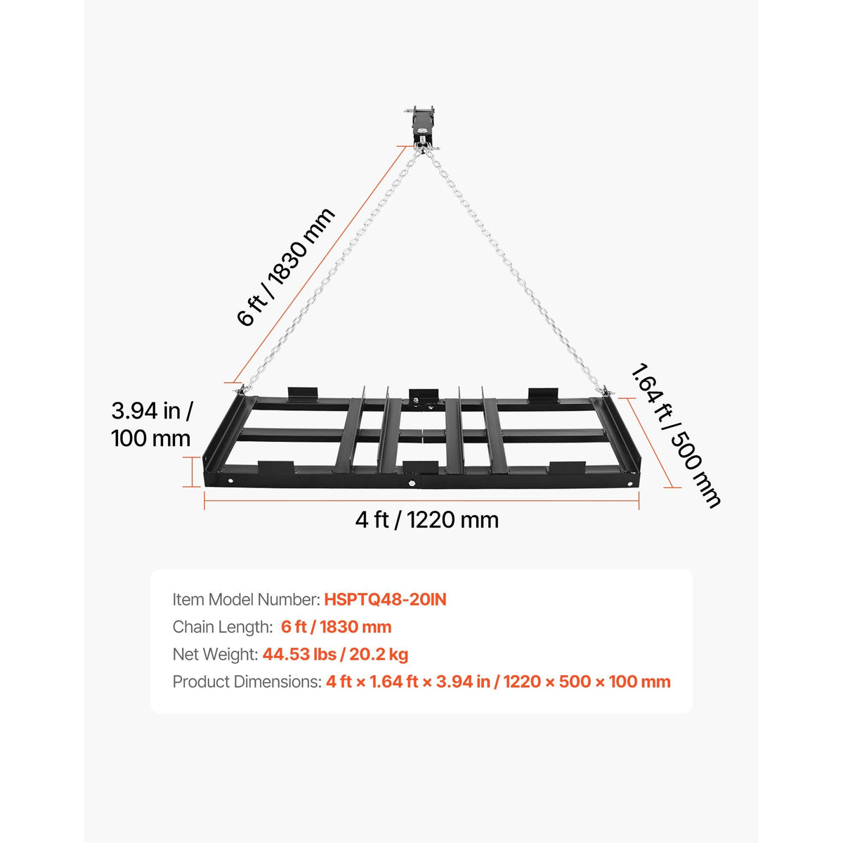 Drag Harrow, 48 x 20 in, Tow-Behind Driveway Grader with Adjustable Width & 50lbs Load Capacity, Heavy Duty Lawn Leveling Rake, Galvanized Steel Gravel Driveway Drag, Fits ATVs UTVs Tractors