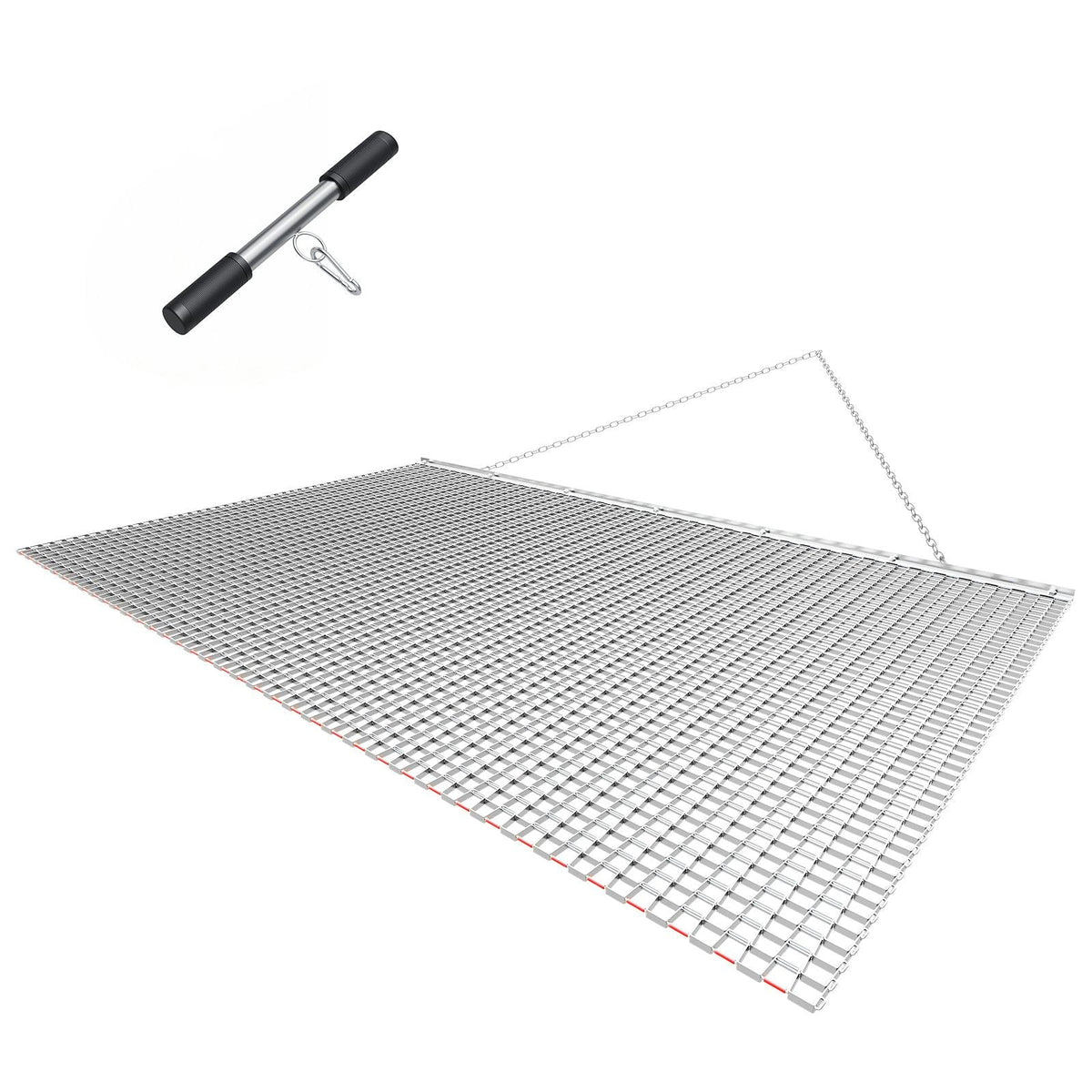 Drag Harrow, 6.6 x 4 ft, High-Efficiency Chain Harrow Rake, ATVs UTVs Tractors Attachments, Durable Galvanized Steel Mesh Drag Mat with Towing Chain, for Gravel Driveway Ruts Farm Field Leveling