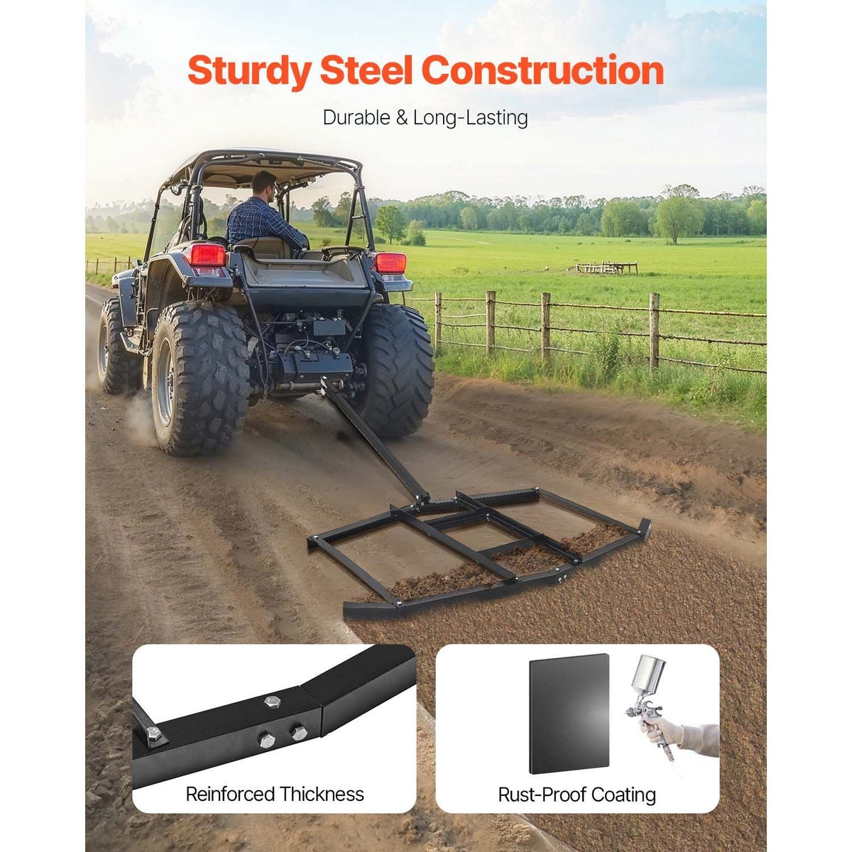 Drag Harrow, 74" Width Tow Behind Drag Harrow, Q235 Steel Driveway Grader with Adjustable Bars & Pin Hitch, Support up to 50 lbs, Tractor Driveway Harrow for ATVs, UTVs, Garden Lawn Tractors